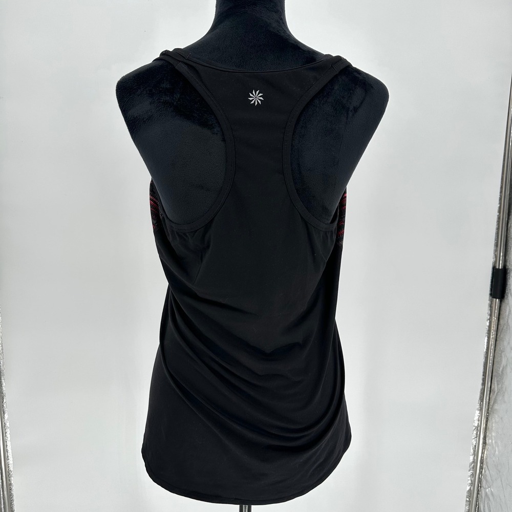Athleta Black Pink Striped Tank Top Shirt Multicolor Stretch Scoop Neck Large - Picture 4 of 8